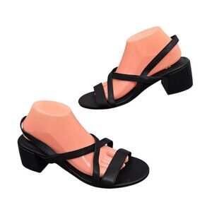 Eileen Fisher Shoes Womens Size 10 Black Leather Strappy Block Heeled Sandals